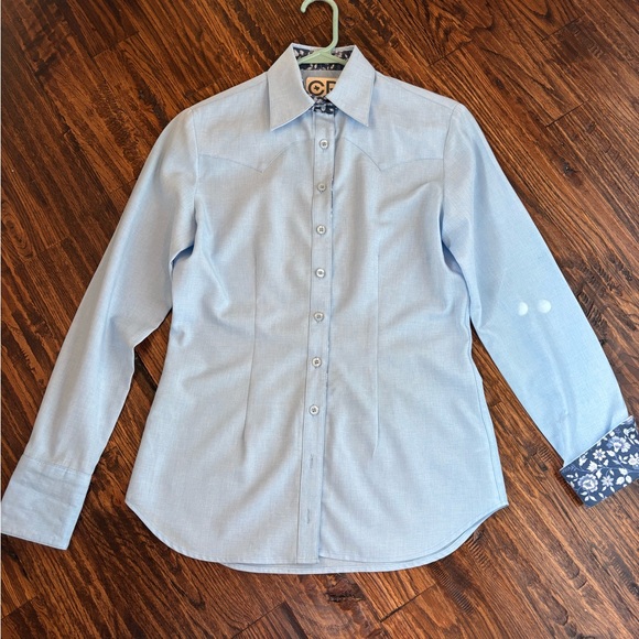 CR Blue Button Down Shirt with Patterned Cuffs - Picture 1 of 5